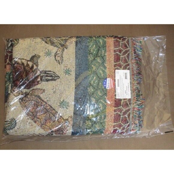 New Turtles Heavy Afghan Woven Cotton Throw Blanket Green Turtle Painted Box NIP - Picture 2 of 2